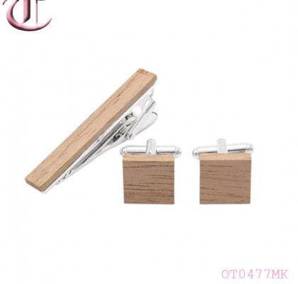 Wood cufflink tie clip